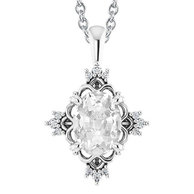 Gold Real Diamond Pendant Necklace Oval Old Miner 4.50 Carats