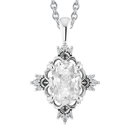 Gold Real Diamond Pendant Necklace Oval Old Miner 4.50 Carats