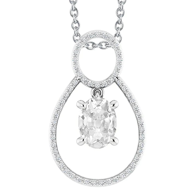 Gold Real Diamond Pendant Round & Oval Old Cut 3.50 Carats Prong Set