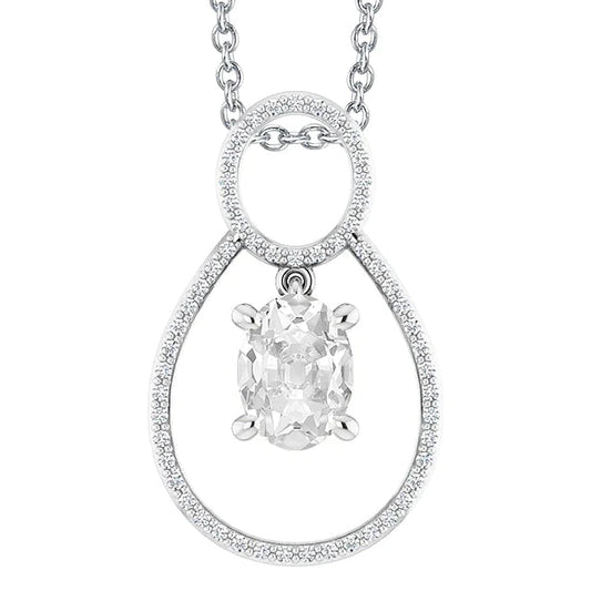 Gold Real Diamond Pendant Round & Oval Old Cut 3.50 Carats Prong Set