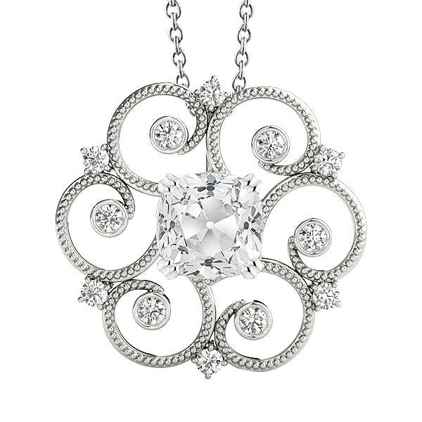 Gold Real Natural Earth Mined Diamond Pendant Vintage Style Round & Cushion Old Miner 5.50 Ct