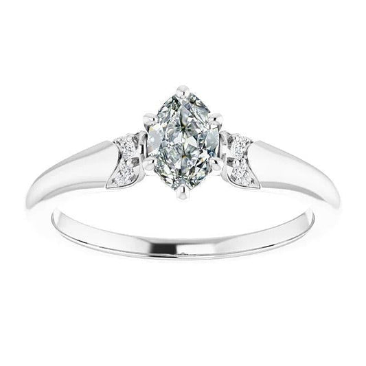 Gold Round & Marquise Old Cut Real Diamond Ring 6 Prong Set 1.50 Carats