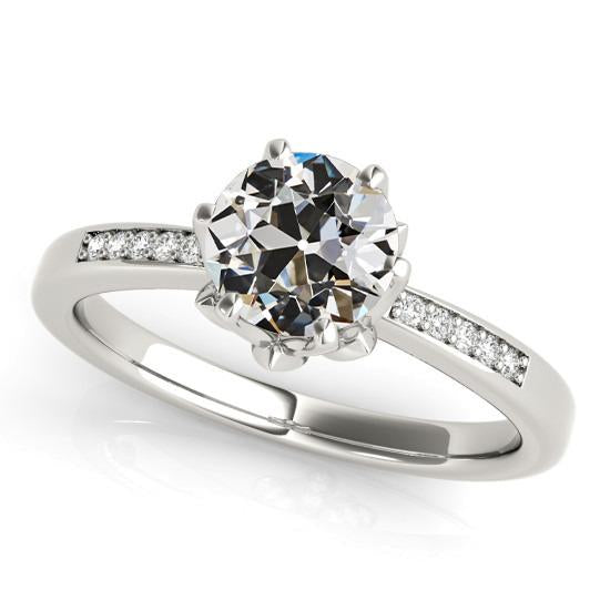 Gold Round Old Cut Real Natural Earth Mined Diamond Engagement Ring 6 Prong Set 3 carats
