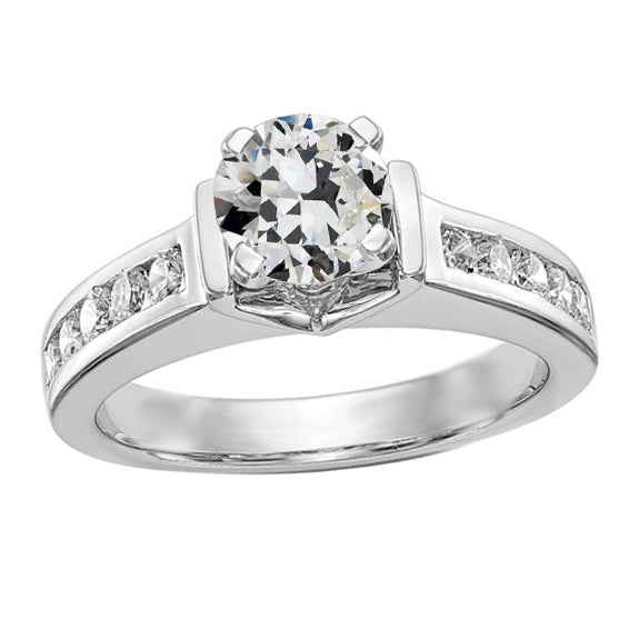 Gold Round Old Mine Cut Natural Diamond Ring Prong Channel Set 2.75 Carats