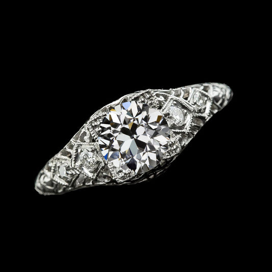 Gold Round Old Miner Diamond Real Ring Antique Style 2.50 Carats Filigree