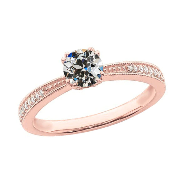 Gold Round Old Miner Real Diamond Wedding Ring 2.75 Carats Tapered Shank