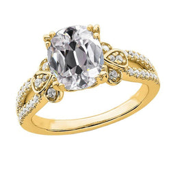 Gold Round & Oval Old Miner Natural Diamond Ring Split Shank 6 Carats