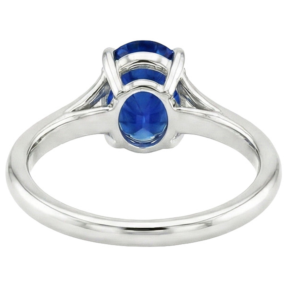 Gold Solitaire Blue Sapphire Ring Prong Set Oval Split Shank 3 Carats