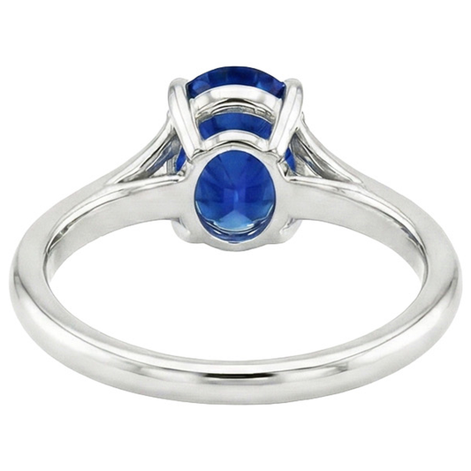 Gold Solitaire Blue Sapphire Ring Prong Set Oval Split Shank 3 Carats