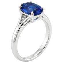 Gold Solitaire Blue Sapphire Ring Prong Set Oval Split Shank 3 Carats