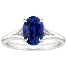 Gold Solitaire Blue Sapphire Ring Prong Set Oval Split Shank 3 Carats