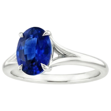 Gold Solitaire Blue Sapphire Ring Prong Set Oval Split Shank 3 Carats