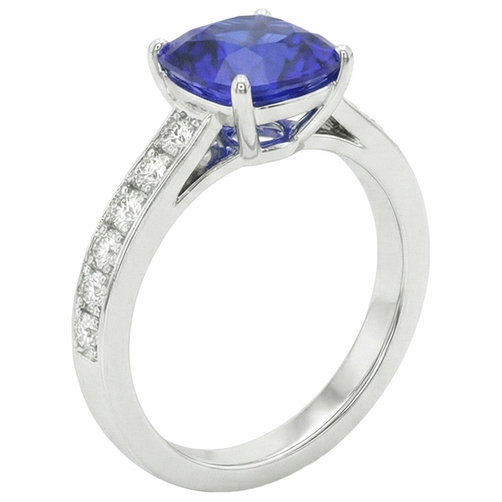 Gold Solitaire Blue Sapphire Ring With Round Natural Earth Mined Diamond Accents 6 Carats
