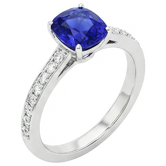 Gold Solitaire Blue Sapphire Ring With Round Natural Earth Mined Diamond Accents 6 Carats