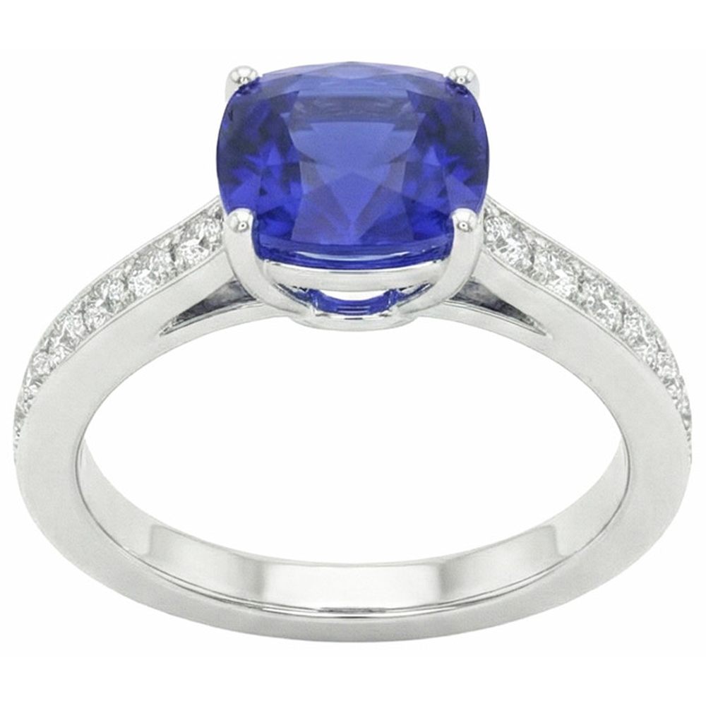 Gold Solitaire Blue Sapphire Ring With Round Natural Earth Mined Diamond Accents 6 Carats