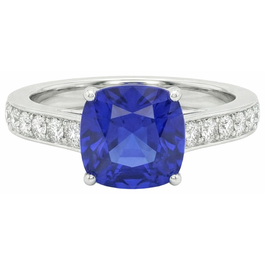 Gold Solitaire Blue Sapphire Ring With Round Natural Earth Mined Diamond Accents 6 Carats