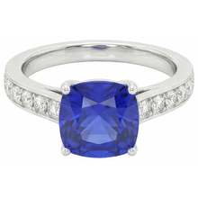 Gold Solitaire Blue Sapphire Ring With Round Natural Earth Mined Diamond Accents 6 Carats