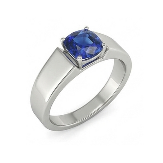 Gold Solitaire Cushion Ceylon Sapphire Gents Ring 1.50 Ct Jewellery