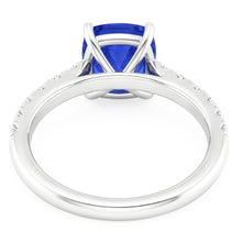 Gold Solitaire Cushion Cut Sapphire Ring & Pave Set Natural Earth Mined Diamonds 3 Carats