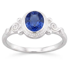 Gold Solitaire Oval Blue Sapphire Ring Antique Style 2 Carats