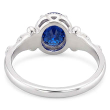 Gold Solitaire Oval Blue Sapphire Ring Antique Style 2 Carats