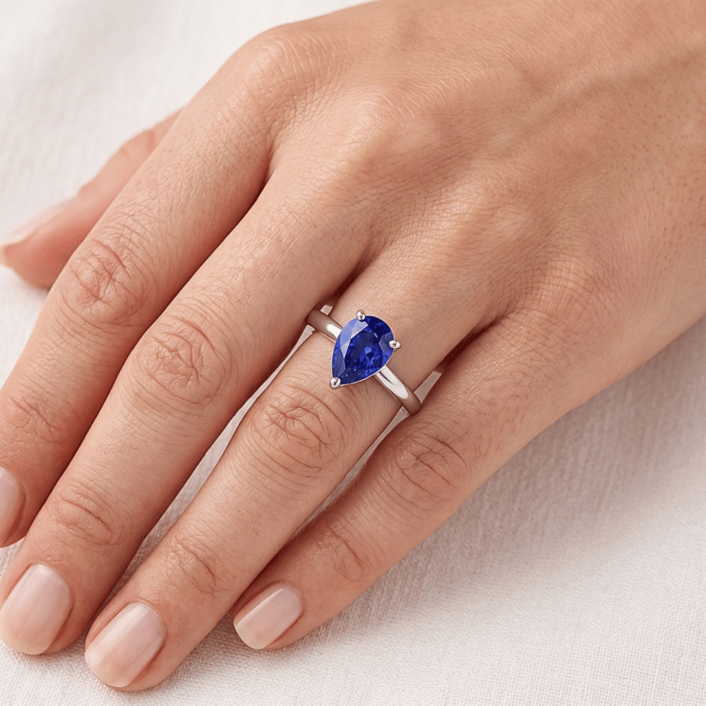 Gold Solitaire Pear Shaped Srilanka Sapphire Ring 1.50 Carats