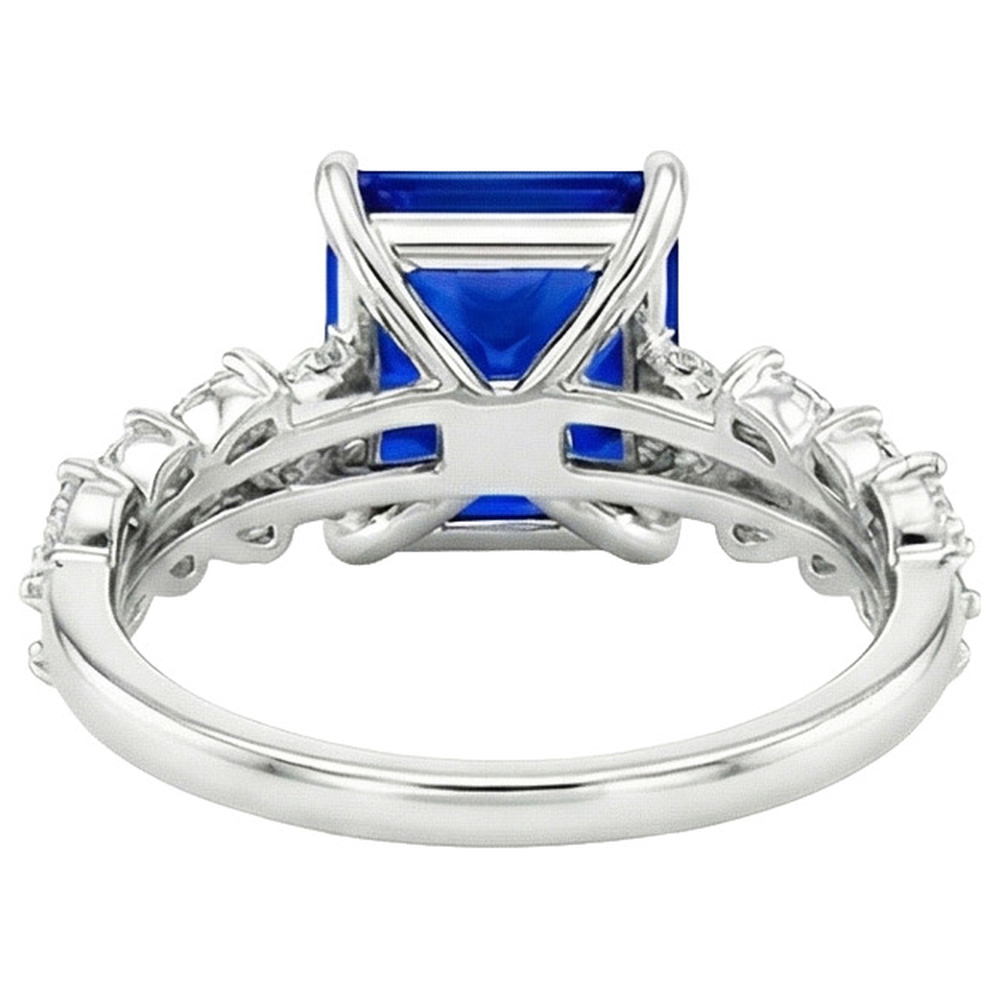Gold Solitaire Princess Blue Sapphire With Marquise Accents 4 Carats