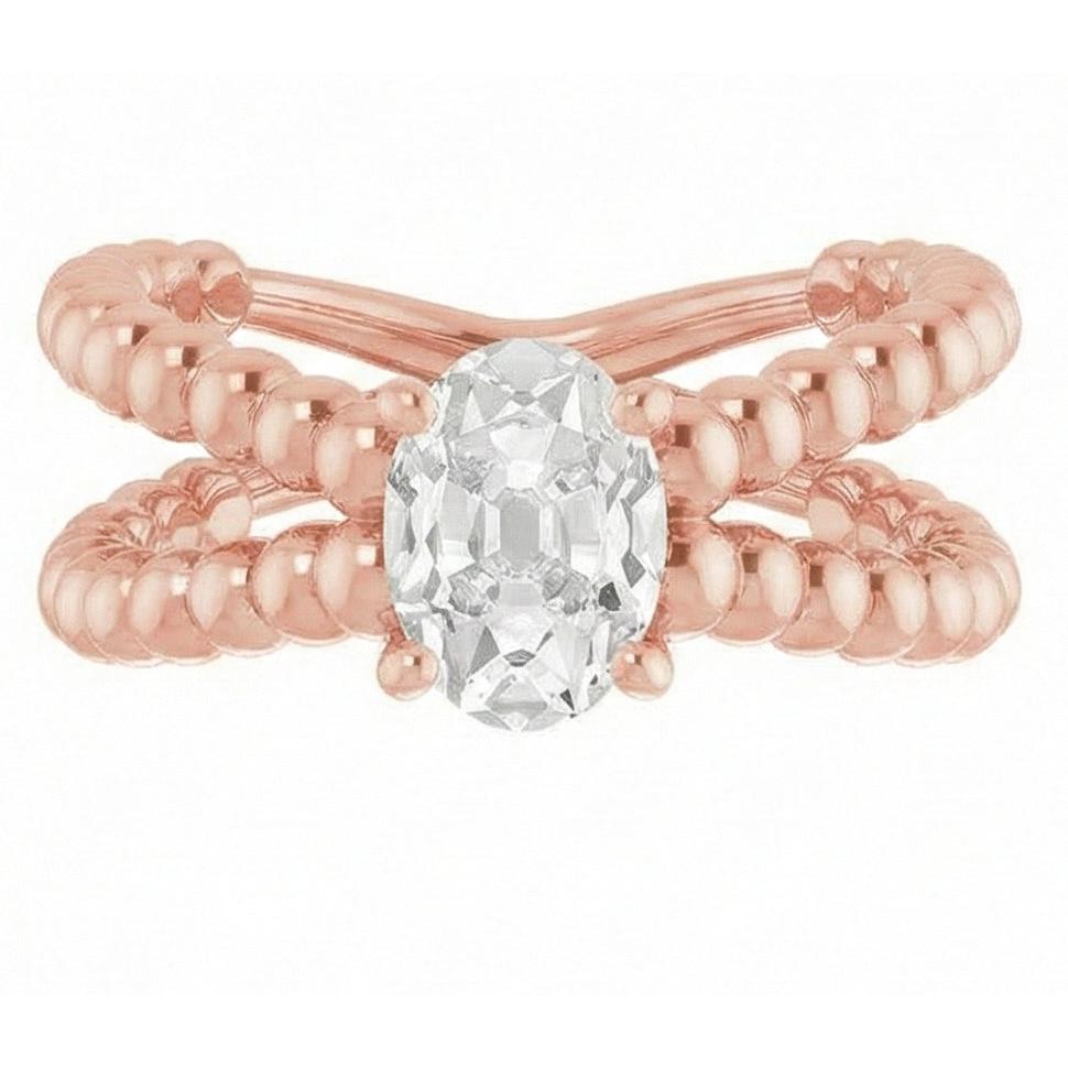 Gold Solitaire Ring Old Mine Cut Natural Earth Mined Diamond Beaded Style 3 Carats