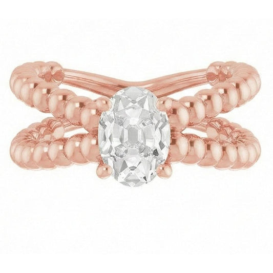 Gold Solitaire Ring Old Mine Cut Natural Earth Mined Diamond Beaded Style 3 Carats