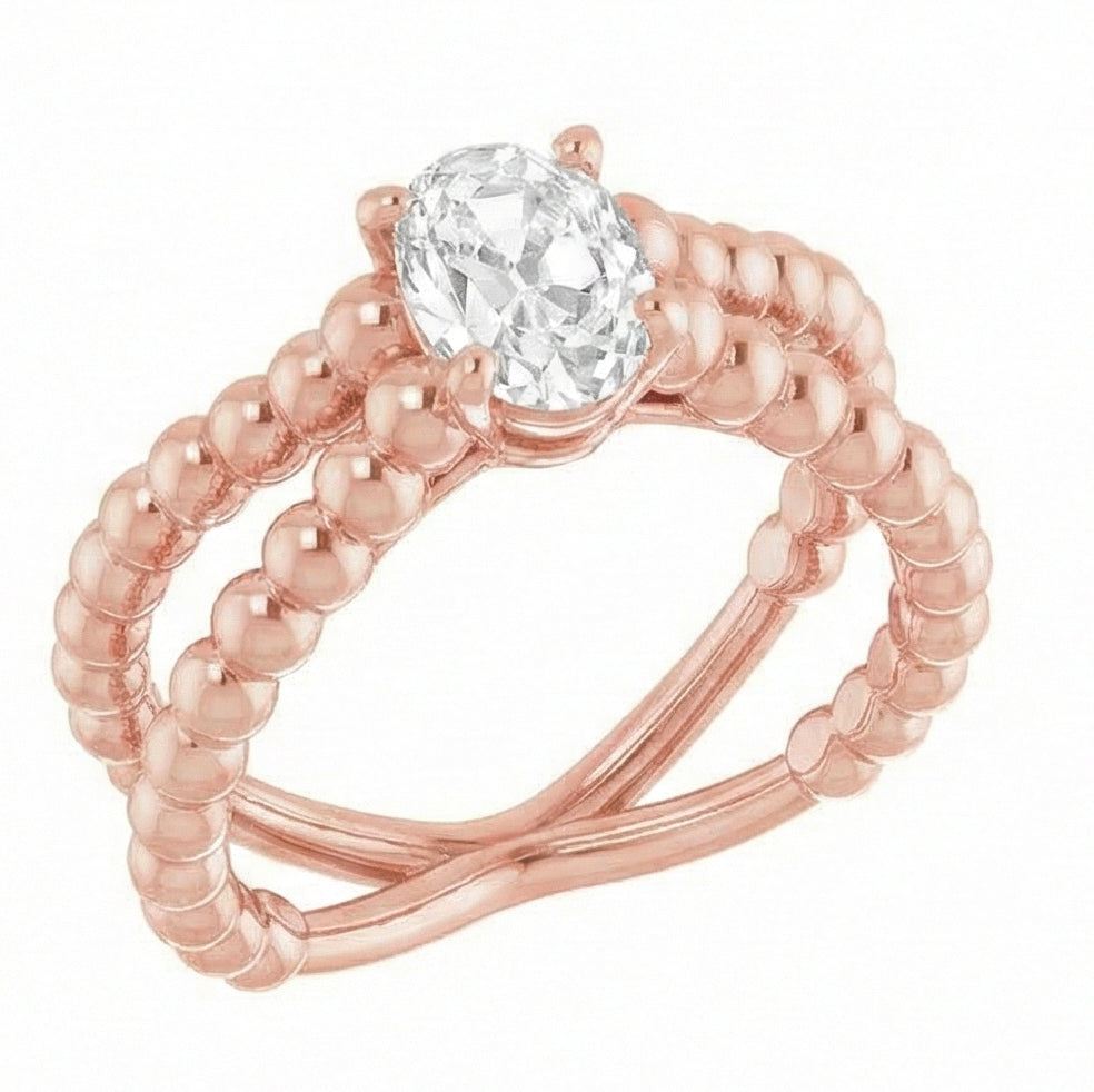 Gold Solitaire Ring Old Mine Cut Natural Earth Mined Diamond Beaded Style 3 Carats
