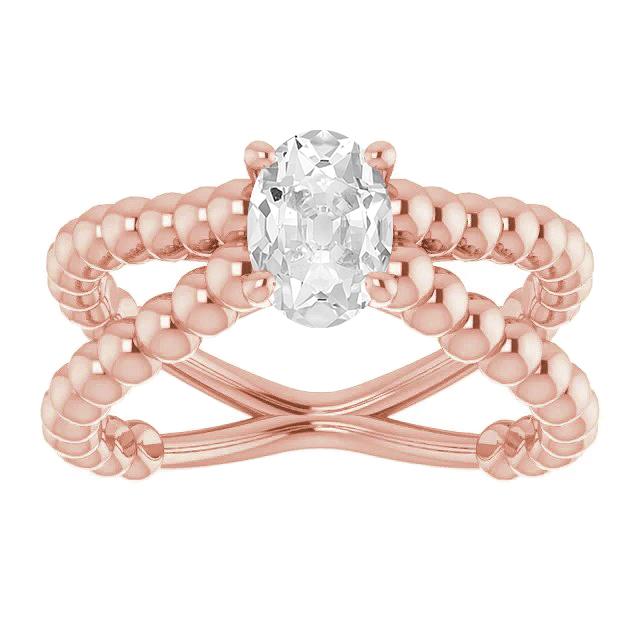 Gold Solitaire Ring Old Mine Cut Real Diamond Beaded Style 3 Carats