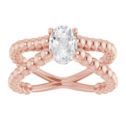 Gold Solitaire Ring Old Mine Cut Real Diamond Beaded Style 3 Carats