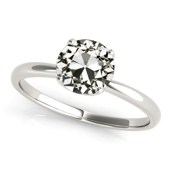 Gold Solitaire Ring Round Old Cut Natural Diamond Tapered Shank 2 Carats