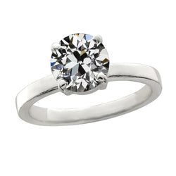 Gold Solitaire Ring Round Old Mine Cut Real Diamond 4 Prong Set 2 Carats
