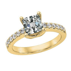 Gold Solitaire Ring With Accents Cushion Old Cut Natural Diamond 4.50 Carats
