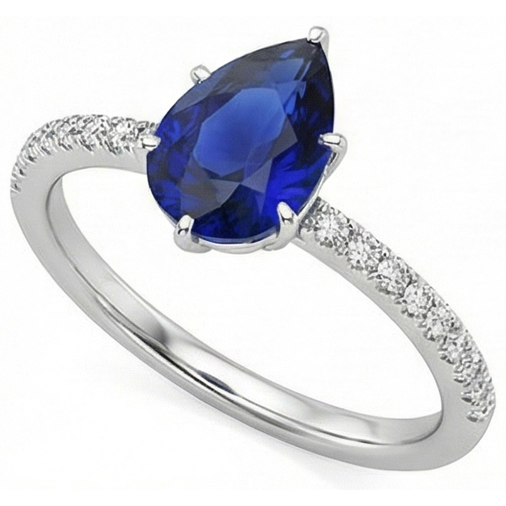 Gold Solitaire Ring With Accents Sri Lankan Sapphire Pear Cut 5 Carats