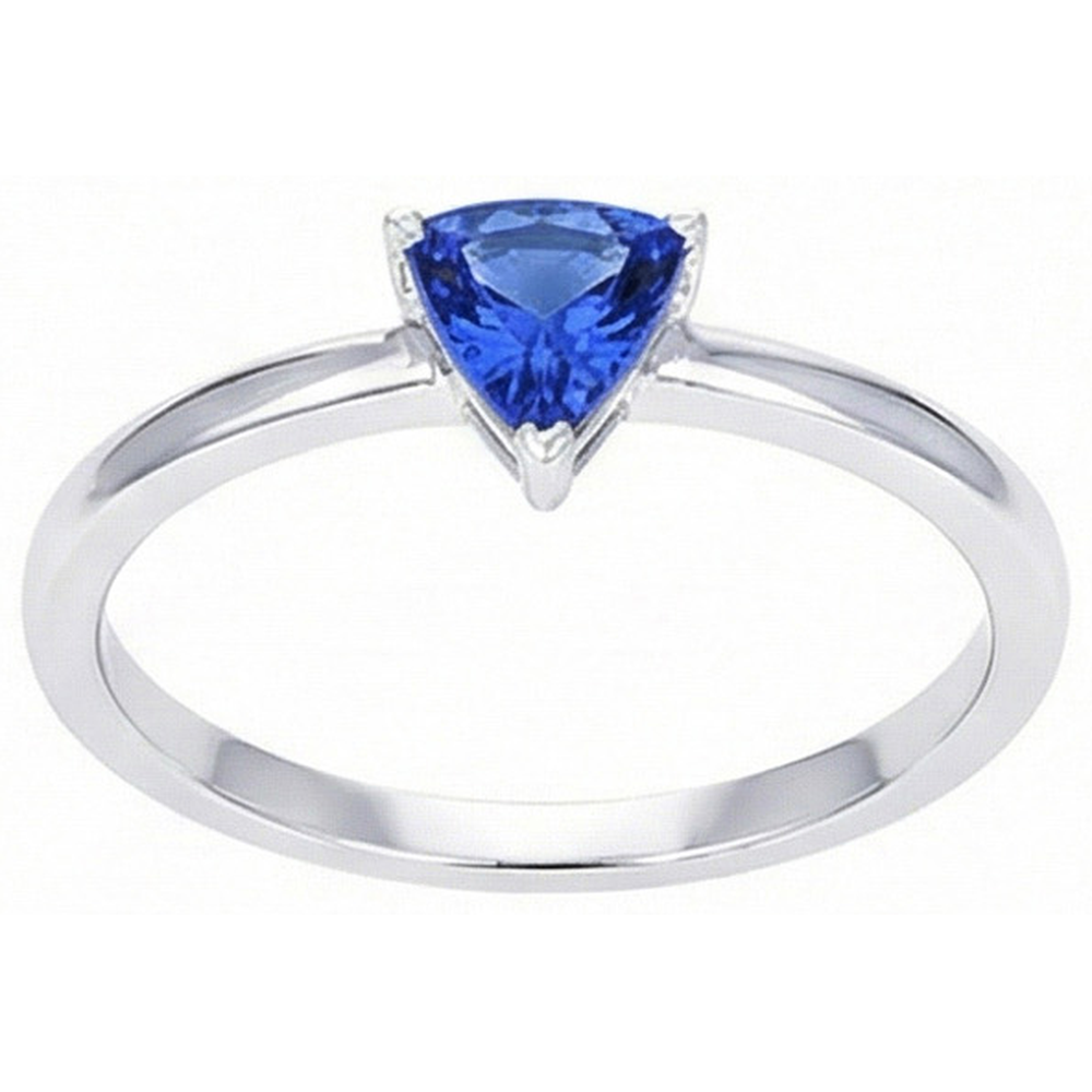 Gold Solitaire Trillion Sri Lankan Sapphire Ring 0.50 Carats Jewellery