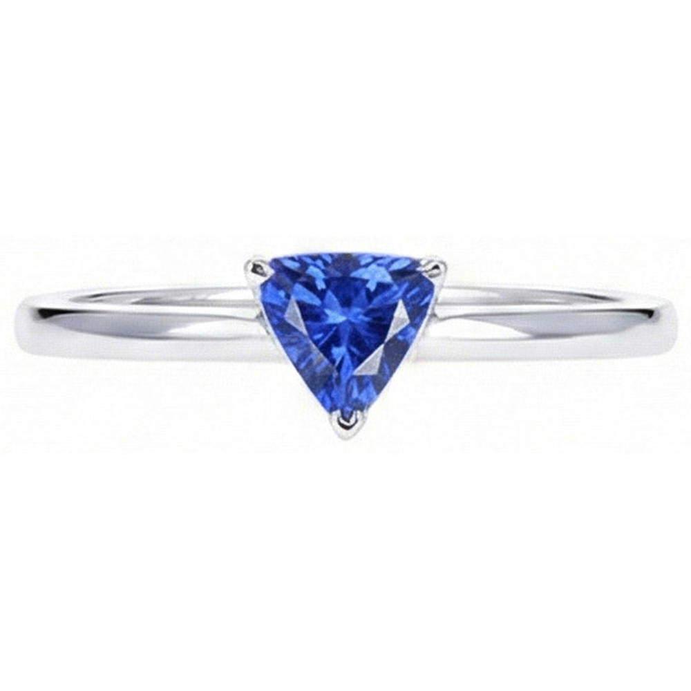 Gold Solitaire Trillion Sri Lankan Sapphire Ring 0.50 Carats Jewellery