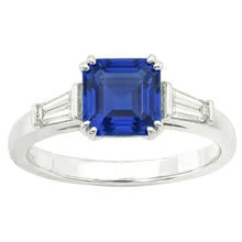natural asscher sapphire 2.50ct ring close up detail