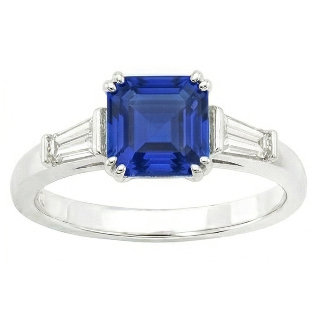 natural asscher sapphire 2.50ct ring close up detail