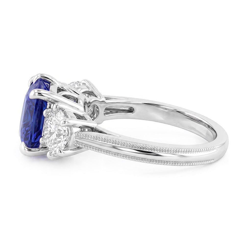 Gold Three Stone Cushion Cut Sapphire Ring 2 Carats Ladies Jewellery