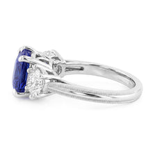 Gold Three Stone Cushion Cut Sapphire Ring 2 Carats Ladies Jewellery