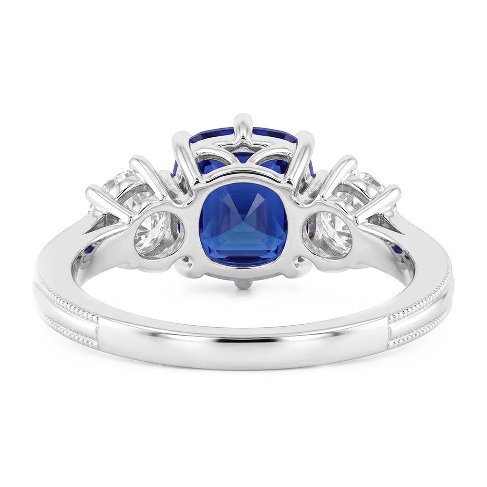 Gold Three Stone Cushion Cut Sapphire Ring 2 Carats Ladies Jewellery