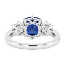 Gold Three Stone Cushion Cut Sapphire Ring 2 Carats Ladies Jewellery