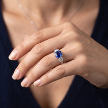 Gold Three Stone Cushion Cut Sapphire Ring 2 Carats Ladies Jewellery