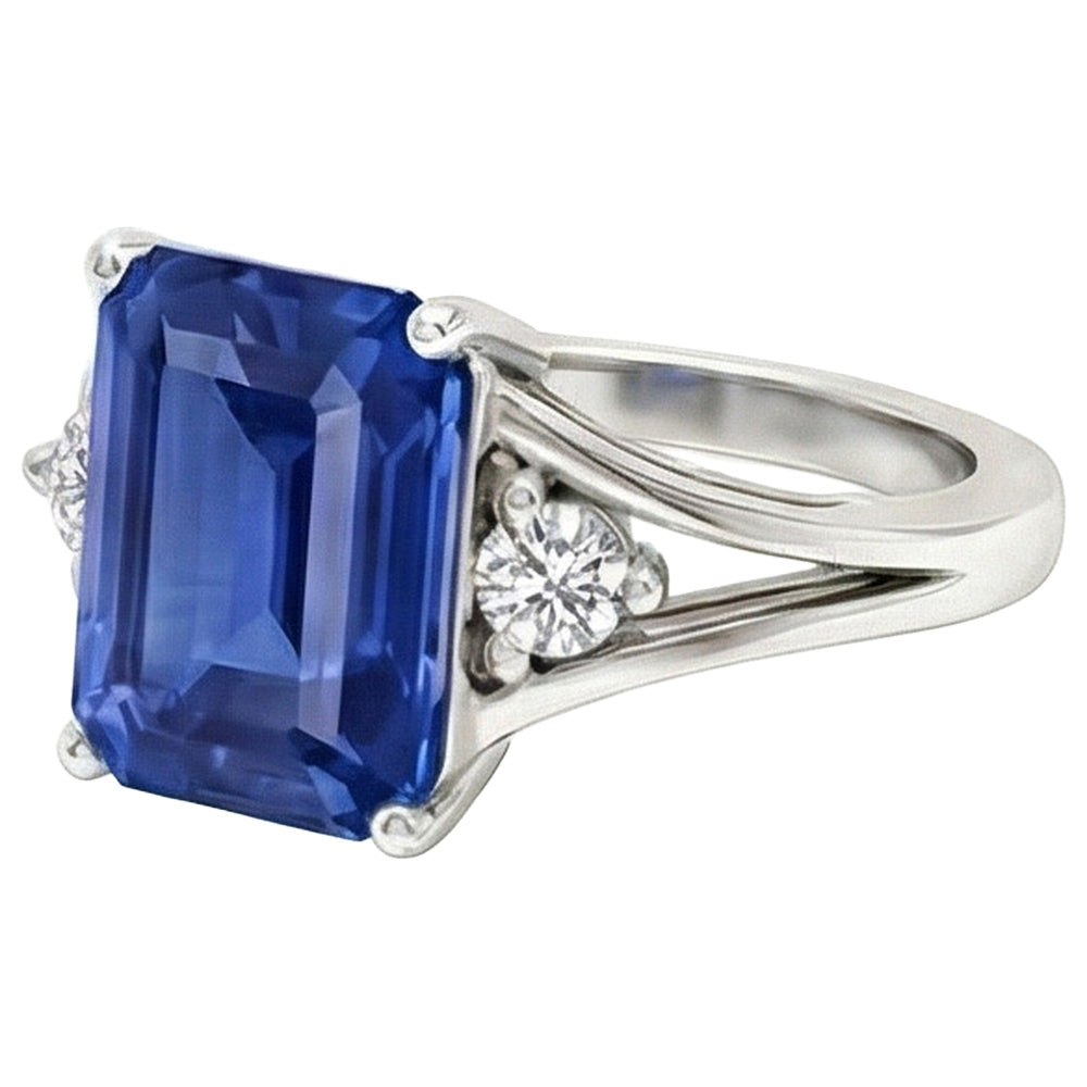 Gold Three Stone Emerald Blue Sapphire Ring 2.50 Carats Split Shank