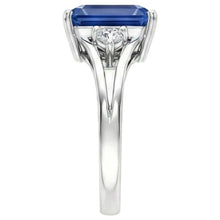 Gold Three Stone Emerald Blue Sapphire Ring 2.50 Carats Split Shank