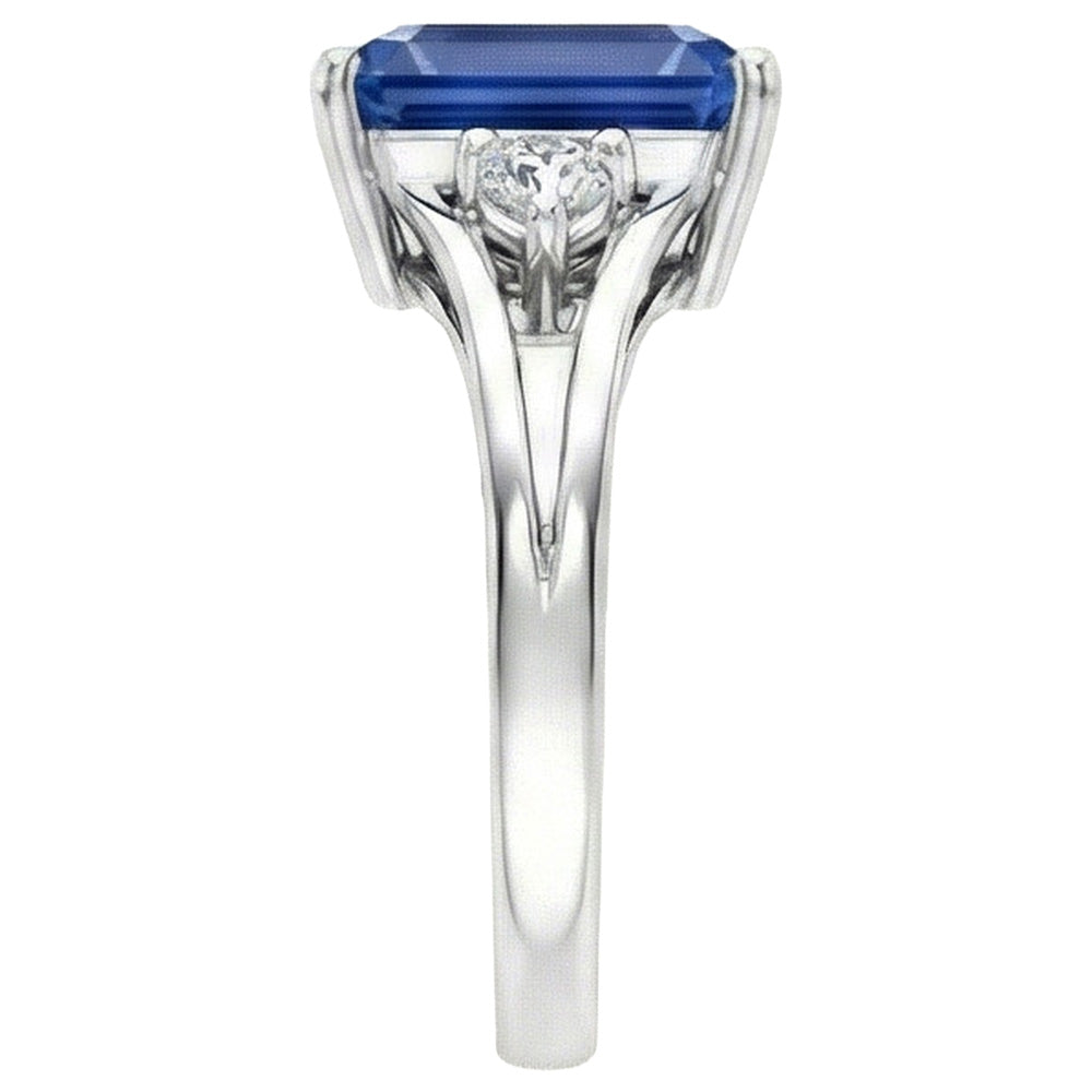 Gold Three Stone Emerald Blue Sapphire Ring 2.50 Carats Split Shank