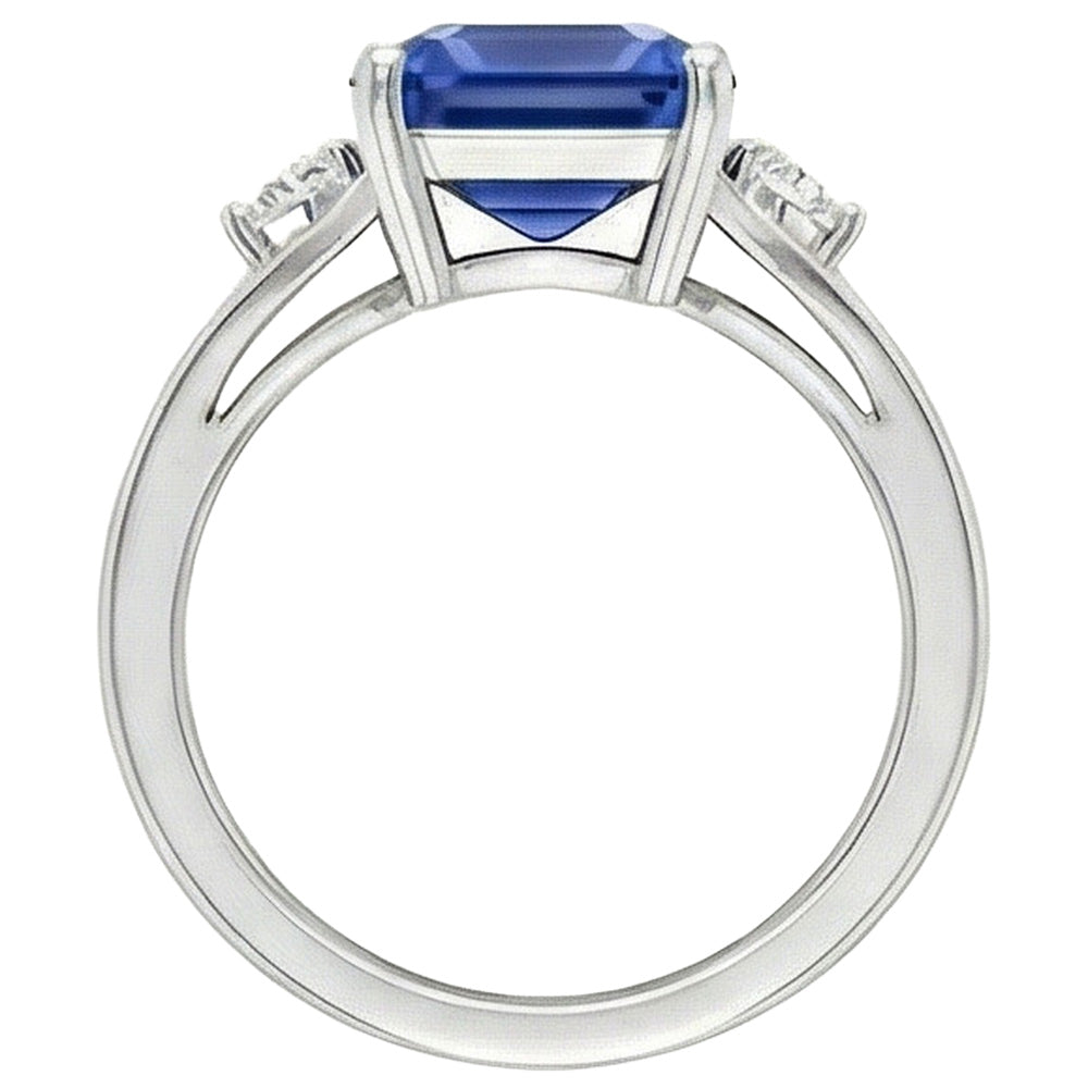 Gold Three Stone Emerald Blue Sapphire Ring 2.50 Carats Split Shank