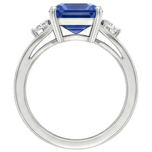 Gold Three Stone Emerald Blue Sapphire Ring 2.50 Carats Split Shank